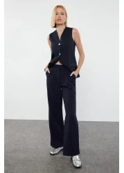 Trendyol Collection High Waist Wide Leg Dark Navy Pleated Trousers - Twoaw21Pl0076