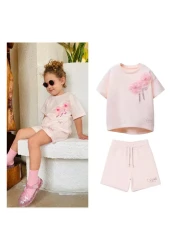 Next Baby Laciel Paris Soft Pink Tulle Floral Print Short Sleeve Shorts Bottom Top Set