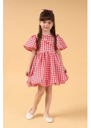 Minipodyum Girl's Gingham Patterned Buckle Balloon Dress