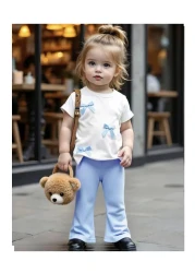 My Kids Wear Girl's Bow Detailed Top and Bottom Set
