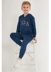 U.S. Polo Assn. طقم رياضي للأولاد باللون الأزرق المسطح