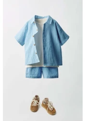 Magu White T-shirt, Shirt and Bermuda Shorts for Boy - 3 Piece Set