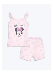 LC Waikiki LCW Baby - Minnie Mouse Printed Square Collar Baby Girl Pajamas and Shorts Set