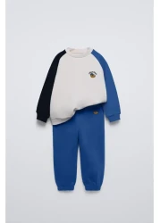 Magu Embroidered Winter Cotton Sweatshirt and Jogger Tracksuit Set for Boy