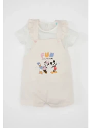 Defacto Disney Mickey Minnie Short Sleeve Baby Girl T-Shirt and Sleeveless Overalls Set - D0796A524Hs