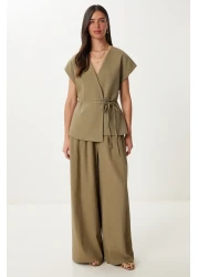 Happiness İstanbul Women's Khaki Linen Vest Pants Suit No00020
