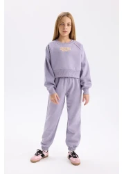 Defacto 2-Piece Set for Girl - Crew Neck Printed Sweatshirt and Elastic Jogger Sweatpants