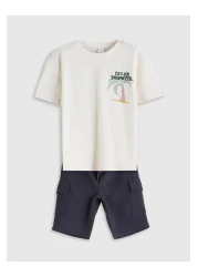 LC Waikiki Lcw Printed Boys' T-Shirt and Pocket Shorts 2-Piece