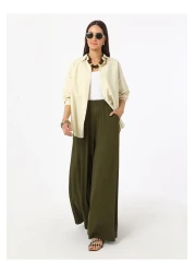 Benin Viscose Fabric Elastic Waist Trousers - Khaki - Benin