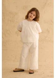 Fahhar Kids Rib Detailed Suit Ecru