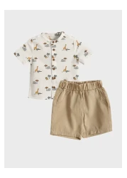 LC Waikiki Elephant Printed Baby Boy Shirt and Shorts 2-Piece