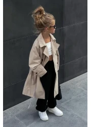 Magu Girl's Cotton Beige Cargo Pants Suit - Crop Tank Top