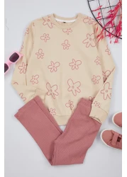 TRENDYOLKIDS Cotton Knitted Pink Slogan Set - Tkdaw25Au00005