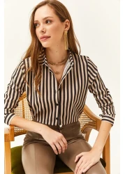 Olalook Women's Black Striped Woven Shirt