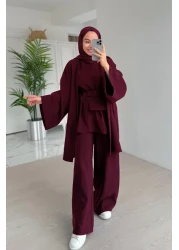 Ka Hijab طقم ثلاثي مع حقيبة - أحمر كلاريت