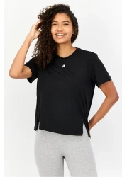 adidas تي شيرت رياضي نسائي بأكمام قصيرة للتدريب، أسود