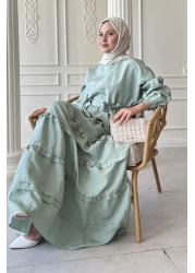 InStyle فستان أخضر نعناعي مع تنورة مكشكشة