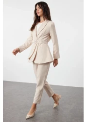 Trendyol Modest Stone Arched Crepe Lined Jacket Pants Woven Bottom Top Set TCTSS24US00010