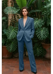 Trendyol Collection بنطال منسوج عالي الخصر بأرجل واسعة - بنزين TWOAW22PL0066