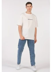 to COSMOS Unisex (men's - women's) Oversize (Bol-salaş) T-shirt Color Ecru (White) Never Give Up