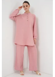 Bigdart Pink 6678 Linen Tunic and Pants Double Set