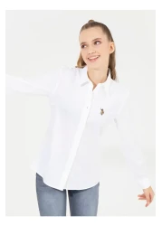U.S. Polo Assn. قميص نسائي بياقة قميص أبيض - Crıscolor022k
