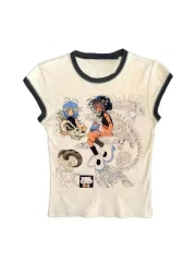 Köstebek Cream Anime Girls Skull Y2K Short Sleeve Crop
