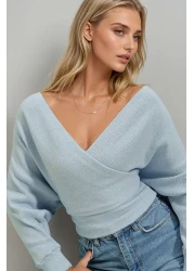 Trend Alaçatı Stili Women's Blue Front Back V Neck Double Breasted Blouse ALC-019-053-BLZ