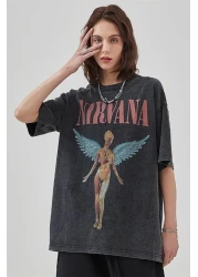 Trendiz Unisex Nirvana Angel Washed Tshirt Anthracite