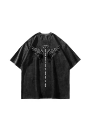 Sekizbiraltı Winged Crown Printed Oversize Unisex Washable Black Tshirt