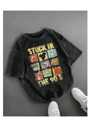 Touz Moda Stuck in the 90's Printed Washable Vintage Unisex Oversize T-Shirt