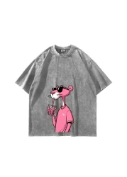 Sekizbiraltı Pink Pant Printed Oversize Unisex Washed White Tshirt
