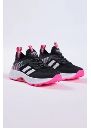 Tonny Black Children's Unisex Black Fuchsia Comfortable Breathable Fabric Lace-Up Sneaker