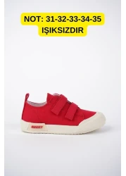 McDark Children's Red Linen Lighted Orthopedic Sports Shoes