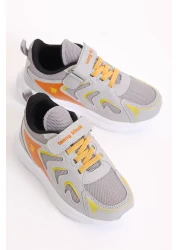 Tonny Black Children's Unisex Ice Orange Breathable Fabric Patterned Velcro Sports Shoes