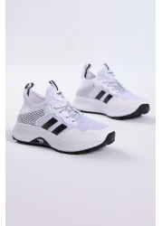 Tonny Black Children's Unisex White Black Comfortable Breathable Fabric Lace-up Sneaker