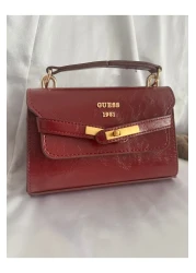 ÇANTA Gold Detail Patent Leather Textured Stylish Women's Bag