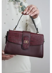 Molie Women's Burgundy Elegant Crocodile Patterned Hand and Shoulder Bag