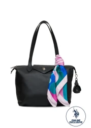 U.S. Polo Assn. حقيبة كتف نسائية مع وشاح أسود Us25597 حصريًا عبر الإنترنت