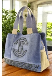 QUB CLUB Women's Casual Multi-Eye Postman Shoulder Genuine Leather Denim Bag