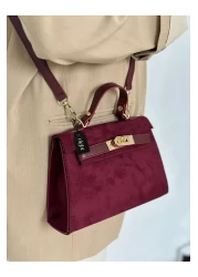 Night Natalie Model Suede Claret Red Women's Hand and Shoulder Bag