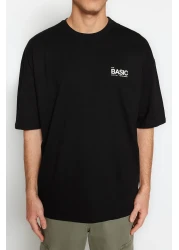  Collection Text Printed Black Oversize Cotton T-Shirt - TMNSS23TS00263