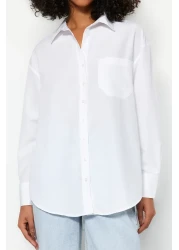 Collection White Single Pocket Boyfriend/Wide Fit Cotton Woven Shirt TWOAW20GO0115