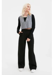  Collection Black High Waist Wide Leg/Wide Leg Pleated Woven Fabric Pants Twoaw21Pl0076