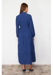  Modest فستان منسوج بحزام وطية صدر السترة وأزرار من Saks TCTSS21EL3343