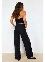  Collection Wide Leg Pleated Black Fabric Trousers - Twoss21Pl0189