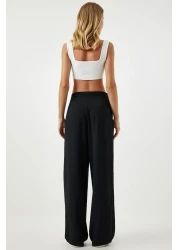 Happiness İstanbul Women's Black Seasonal Woven Shirt Palazzo Trousers Set RV00174