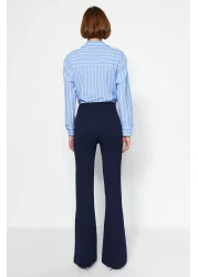  Collection بنطلون قماش منسوج بأرجل واسعة باللون الأزرق الداكن TOFAW19BB0581