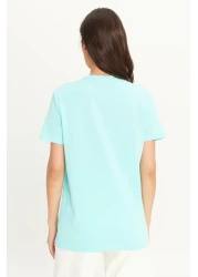 AC&Co / Altınyıldız Classics تي شيرت رجالي باللون الفيروزي بقصة ضيقة ورقبة دائرية 100% قطن أساسي