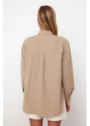  Collection قميص منسوج من القطن بقصة فضفاضة من المنك TWOAW20GO0107